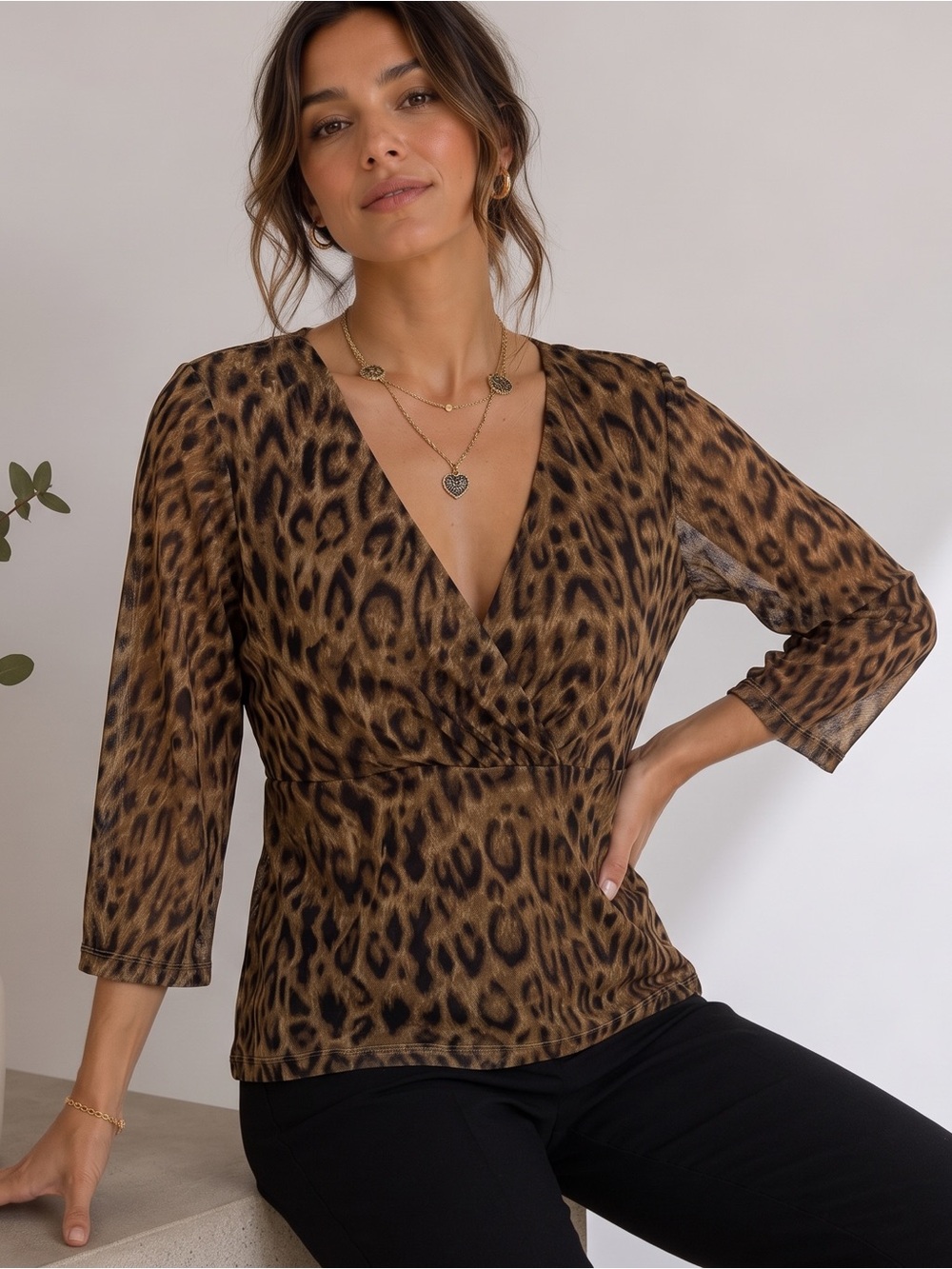 VINTAGE CHAPS Leopard Print Blouse